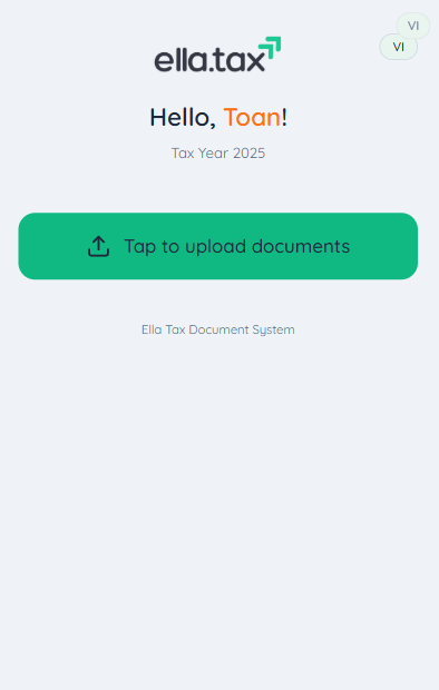 Client portal upload screen with tap to upload button